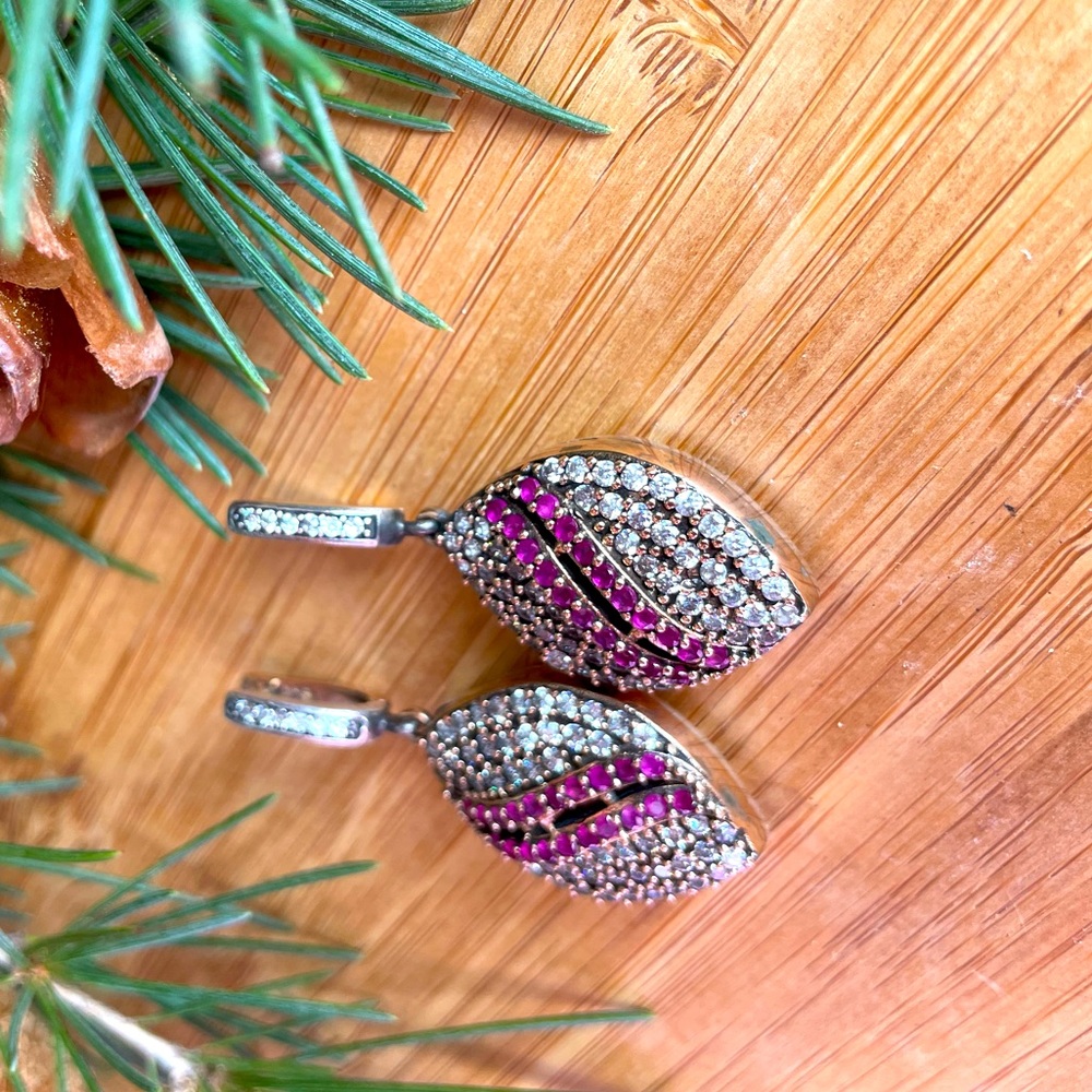 925 Sterling Silver, Ruby & Topaz, Drop Earrings - Picture 4 of 8
